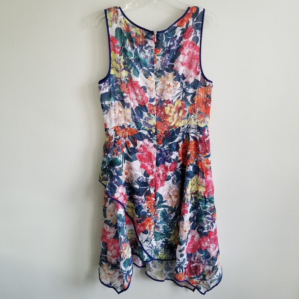 Adrianna Papell Color Floral Print A-Line Asymmetric Hem Dress Plus  14 Large L - Picture 8 of 8
